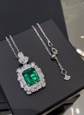 辉之翼珠宝 20i23新款S925项链女欧美复古豪华4ct纳米绿9*11mm时