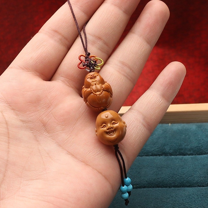 单籽橄榄核d雕刻百态开心弥勒头笑佛单颗钥匙扣文玩礼物顶珠配饰