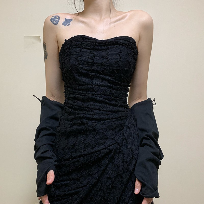 机能风朋克防晒休闲宽松堆u堆手套个性抽绳机能嘻哈黑色白穿指袖