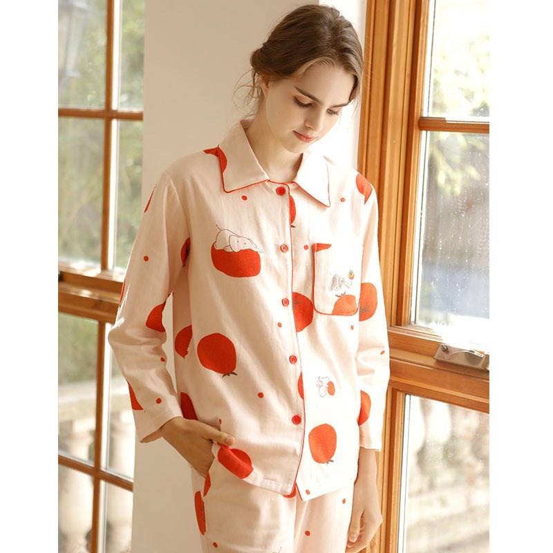 新款秋季少女睡衣家居服t人棉贡缎开衫西红柿大象长袖睡衣套装