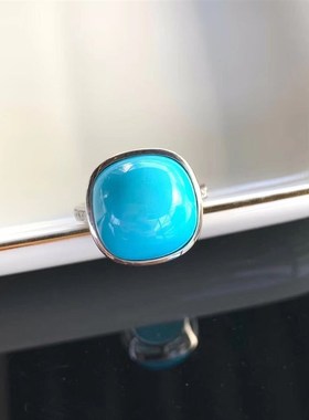 睡美人仿松石面包方戒指高瓷高蓝蓝仿绿松石戒指简单包镶镀.S925