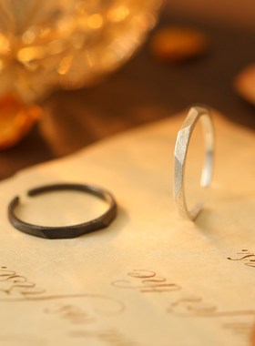 S925银极简菱形s素圈男女对戒几何轻奢异地恋情人节开口指环