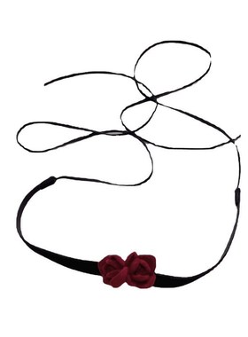 小众复古酒红色玫瑰花朵丝绒项链法式优雅性M感绑带锁骨链甜美项