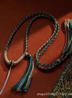 藏式手搓棉绳挂脖项链绳蜜蜡文玩佛牌唐卡绳手工T编织配挂绳民族