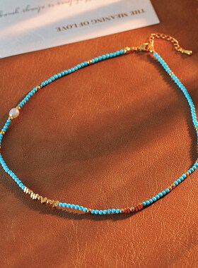 2025新潮原创复古小众蓝色串珠项链高级感M叠戴颈链时尚锁骨链