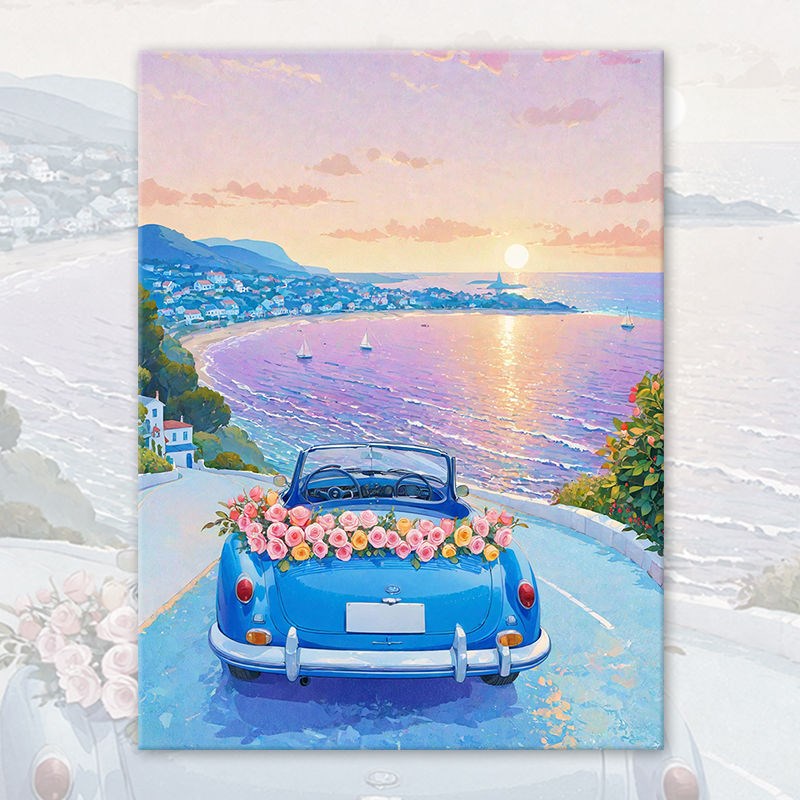 治愈系海景花卉DIY数字油画202E4新款手绘画画填色高级感油彩画
