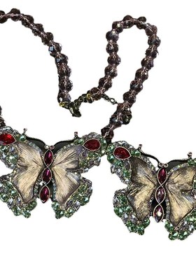 青岛中古vintage彩色蝴蝶项链轻奢甜美仙气P飘飘可爱达标百搭胸针