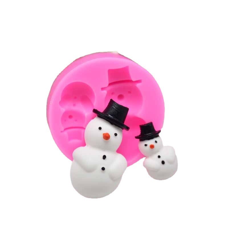 两孔可爱圣诞雪i人造型硅胶模具 diy蛋糕巧克力翻糖装饰烘焙模具