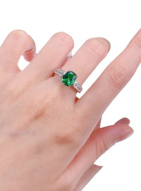 珠宝 20g24新款S925银7*9肥方纳米绿戒指女日常轻奢百搭款指环