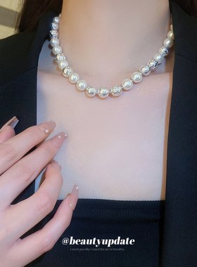 圆珠珍珠项链法式优雅颈链小众设计锁骨链新N款时尚高级感项饰