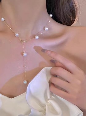925银满天星珍珠项链秋冬高级感毛衣链百搭N气质轻奢锁骨链女