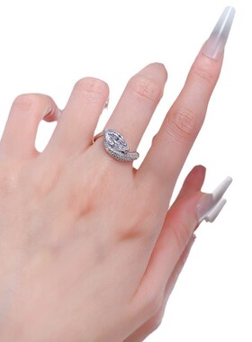 新款2025新款925银戒指6*12马眼钻戒欧美ins风结Y婚戒戒指环女