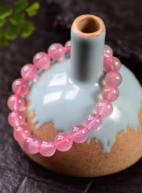 天然粉水晶手链女招桃花转运珠草莓晶老矿马达加T斯加马粉手串送