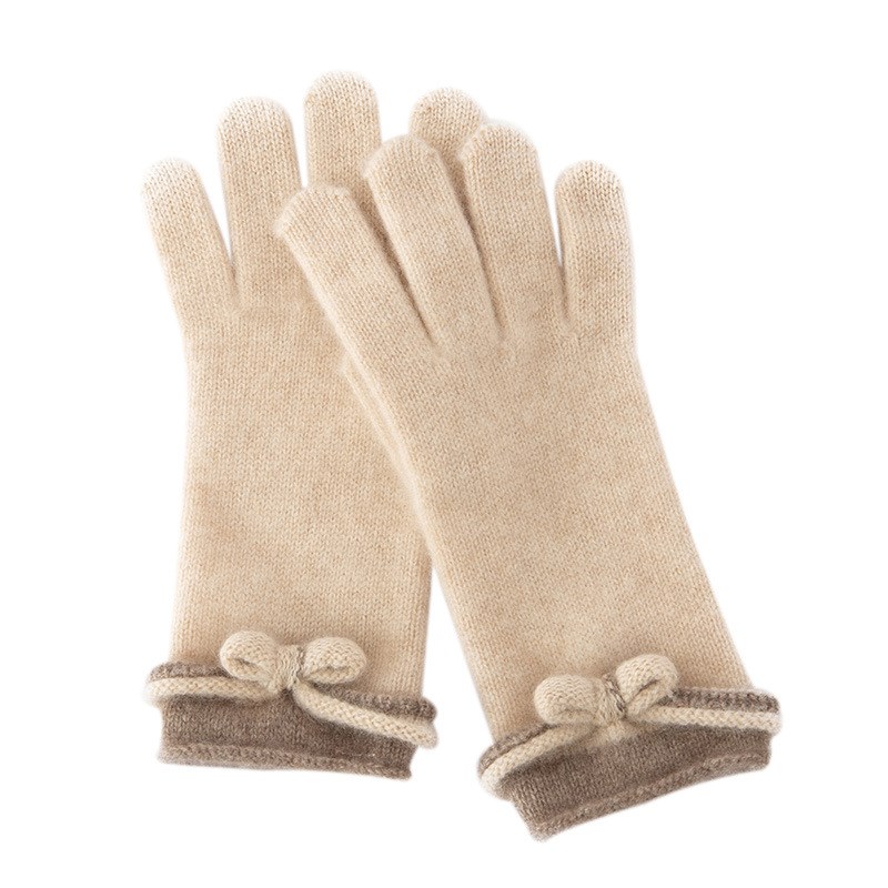保暖手套女士冬季j山羊绒分指蝴蝶节100纯山羊绒防寒加厚全指手套