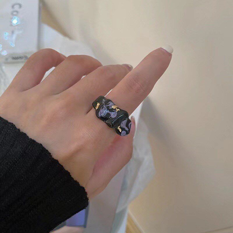 2023年e新款高级感小众设计滴油开口叠带个性拼色镶嵌情侣指环戒