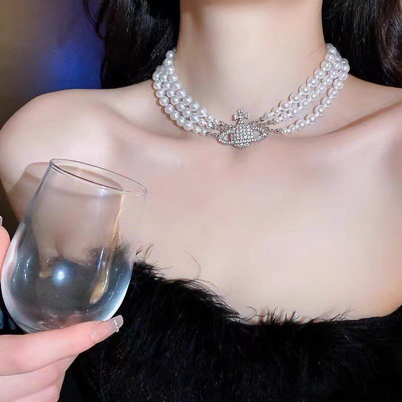 土星珍珠项链2023o新款轻奢小众脖颈链高级珍珠项链小众设计感