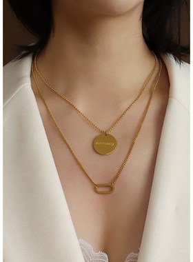 钛钢项链双层女款不掉色小众t设计感轻奢饰品diy百搭辣妹P965