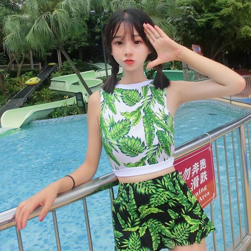 春夏分体抹胸裙式泳衣女显瘦遮肚高腰沙滩海边S度假泡温泉游泳装