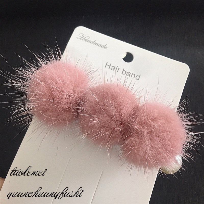 秋冬水貂毛球毛绒绒减龄少女可爱毛E毛发卡网红大发夹韩版弹簧夹