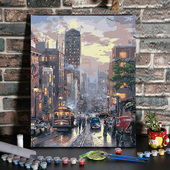 数字油画diy油彩画城市街景建筑风景玄关装 饰画解闷手工填充涂色