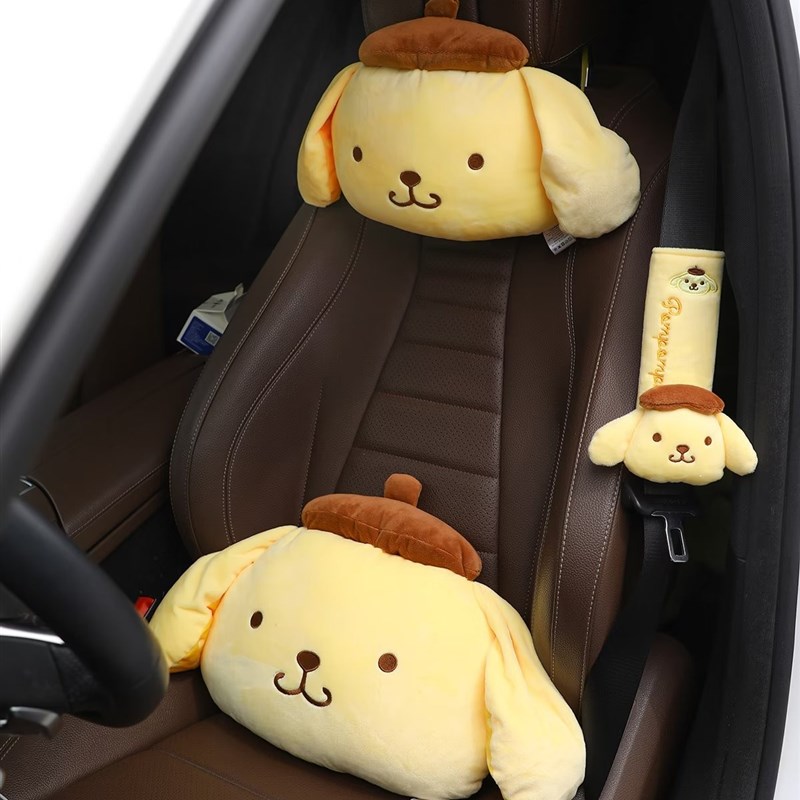卡通日系少女心可爱布丁狗玩偶靠垫汽车枕头安全带套车载抱枕毯子