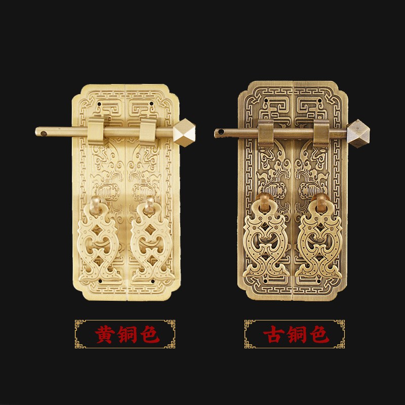 中式仿古纯黄铜拉手衣橱书柜门红实木家具铜配件复古刻花直条把手