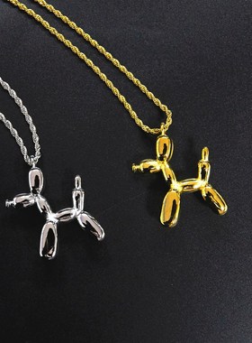 日韩ins网红嘻哈气球狗项链钛钢吊坠H挂件饰品潮人男女蹦迪毛衣链