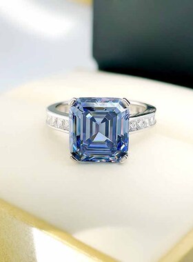 珠宝 2023新款S925银蓝灰色C10*11mm高碳钻戒指时尚百搭女款