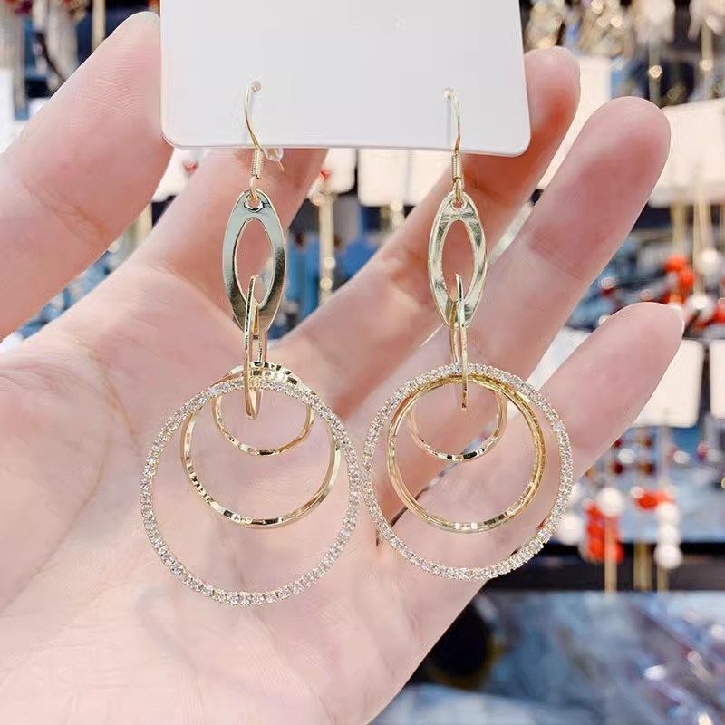 夸张金属圆圈流苏耳坠网红气质长款耳E环2023新款潮时尚百搭耳饰