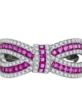 珠宝 立体蝴蝶结钻戒红刚玉戒指S925银大气轻奢时W尚个性ins潮