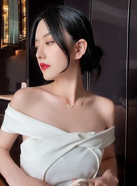 猫眼石蝴a蝶项链女小众设计高级感钛钢锁骨链冷淡风简约气质颈链