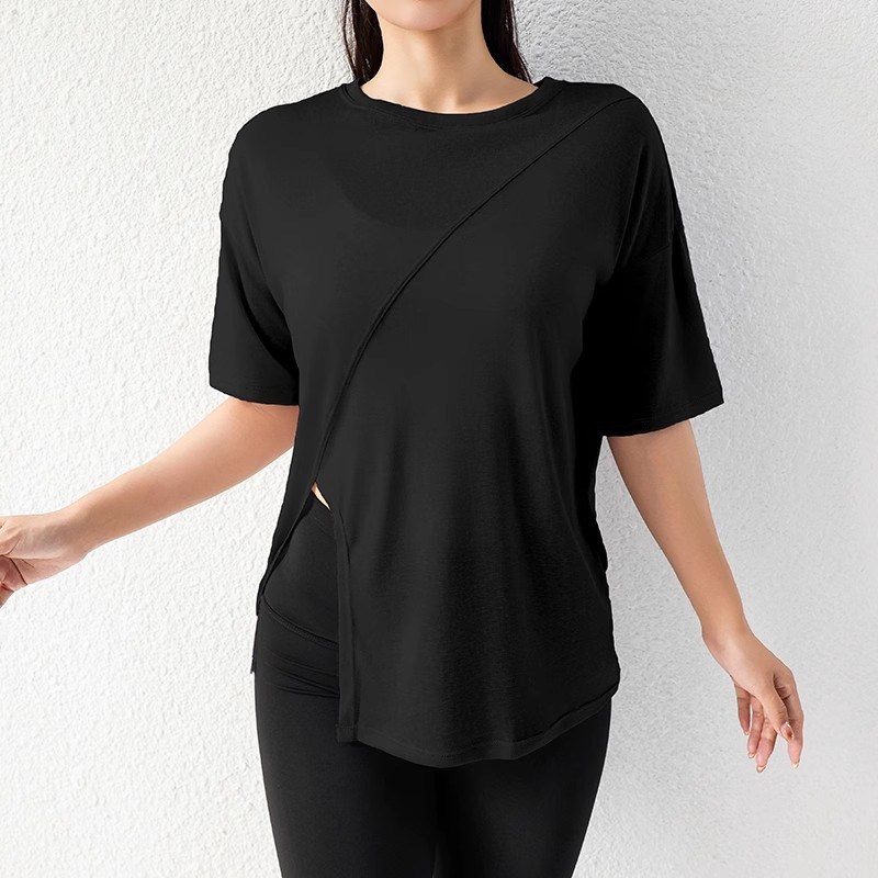 瑜伽罩衫女宽松透气跑步运动上衣T恤轻薄健O身普拉提训练短袖防晒