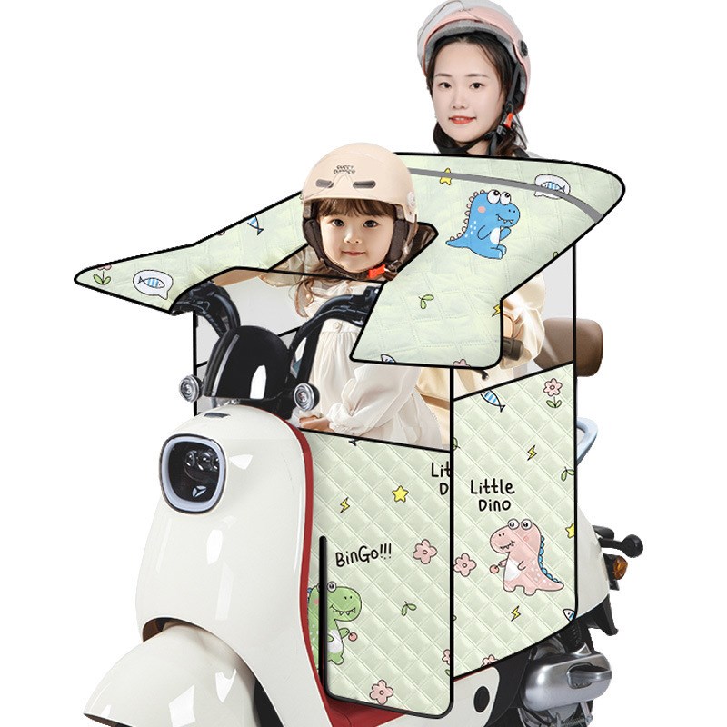 儿童亲子款电动车挡风被夏季防晒罩防水电瓶摩托遮U阳防风四季通