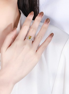 珠宝dS925通体银热卖仿彩宝祖母绿红宝黄钻镶嵌戒指主石6*8