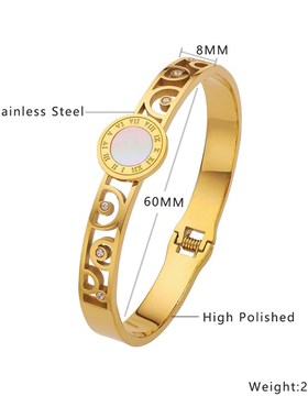 欧美复古镂空镶钻钛钢o手环女 高级感时尚罗马数字不锈钢弹簧手镯