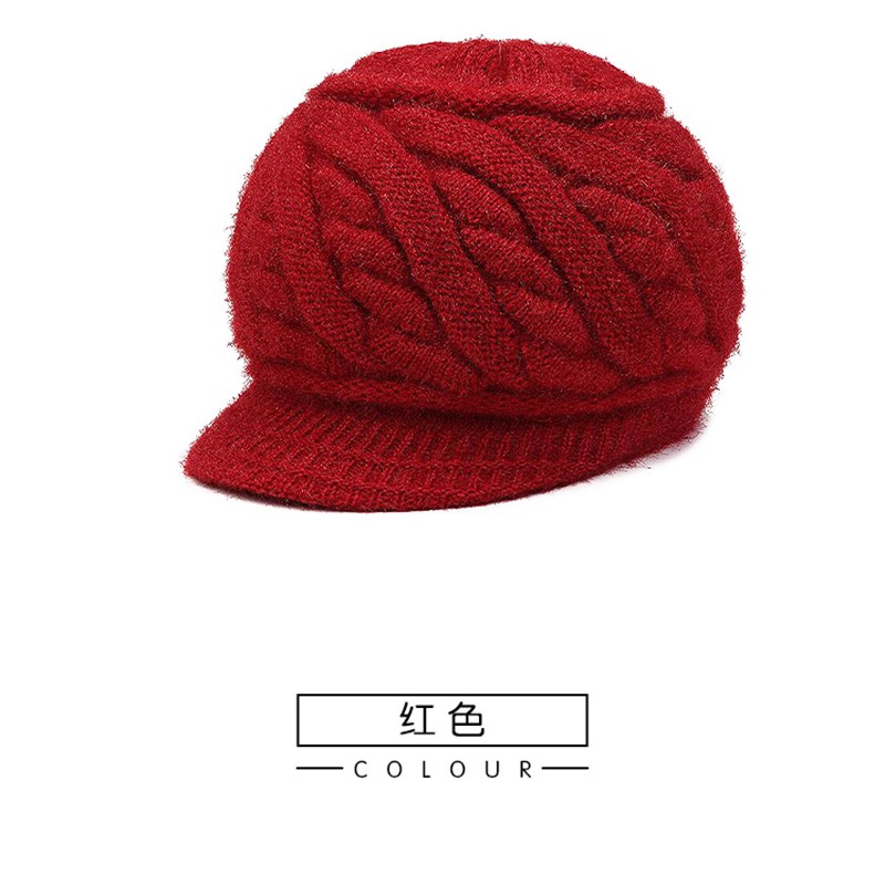 秋冬季女帽纯g色提花双层加厚针织毛线帽中老年女帽妈妈帽子套头