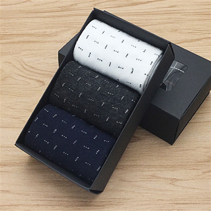 3双礼品盒装男袜四季简约纯v色中筒棉袜商务休闲男士袜子外贸