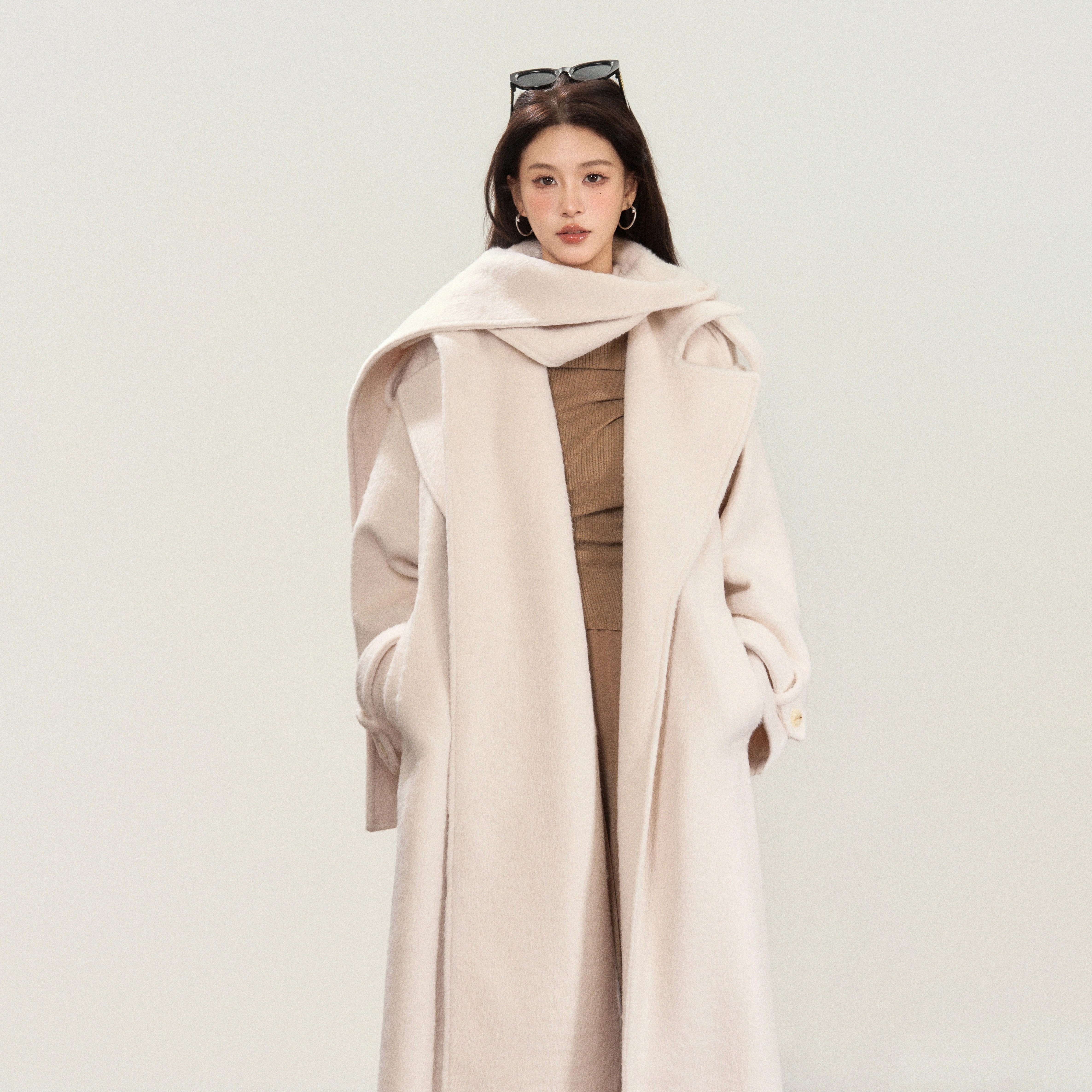 Lora Bella/”雪松与晚风“帽子围巾可拆卸H版显瘦毛呢大衣