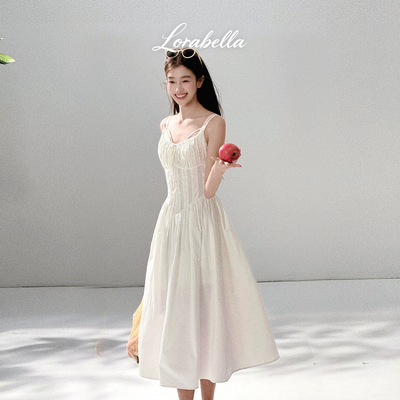 Lora Bella/“在盐湖结晶”纯棉吊带收腰高腰显瘦A摆长裙春季新款