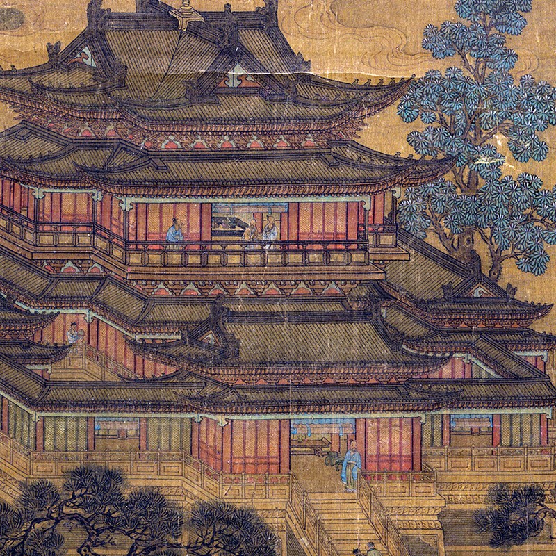 清 徐玟 蓬莱仙境图青绿山水楼阁山E水画高清微喷临摹底稿装饰画