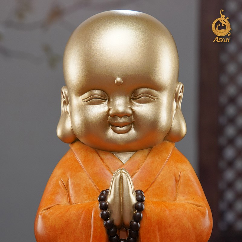 黄铜摆件《我心向佛》客厅桌x面家居装饰品工艺品禅意小和尚小沙