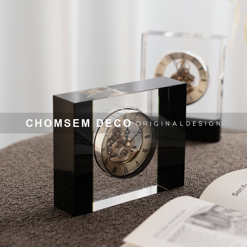 现代高端样板间床头柜时钟软装摆件售楼处M书房水晶座钟几何装饰