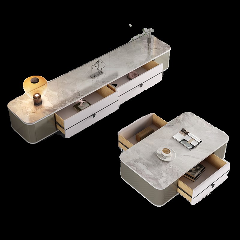 意式轻奢亮光岩板茶几p电视柜组合家用现代简约小户型客厅储物家