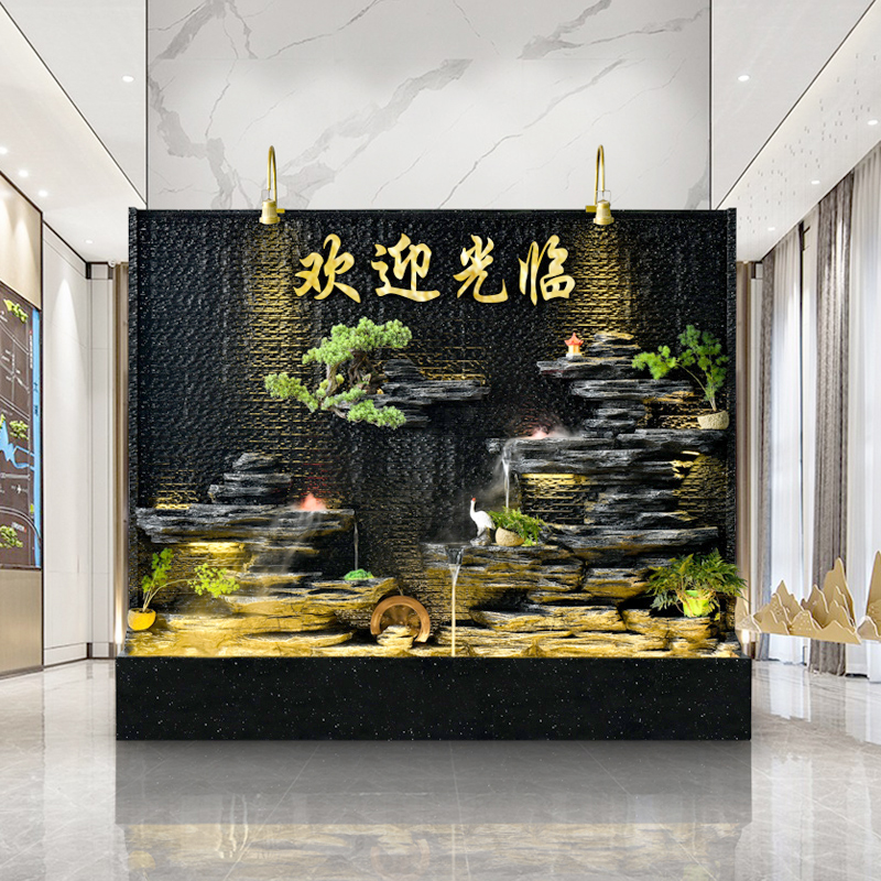 庭院水幕墙玄关喷l泉客厅水景公司背景假山流水墙景观瀑布山水摆