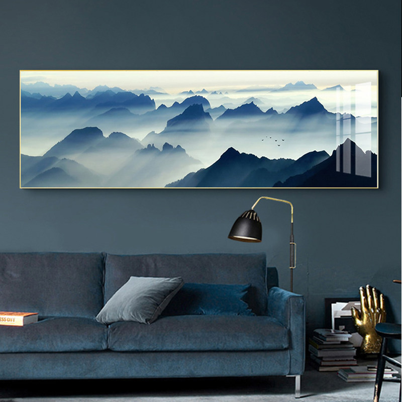 云雾缭绕山脉蓝色调风景客厅装饰画沙发背景墙画主卧室床头画挂画,家居饰品,现代装饰画,淘宝优惠券,粉丝福利购,淘宝优惠卷