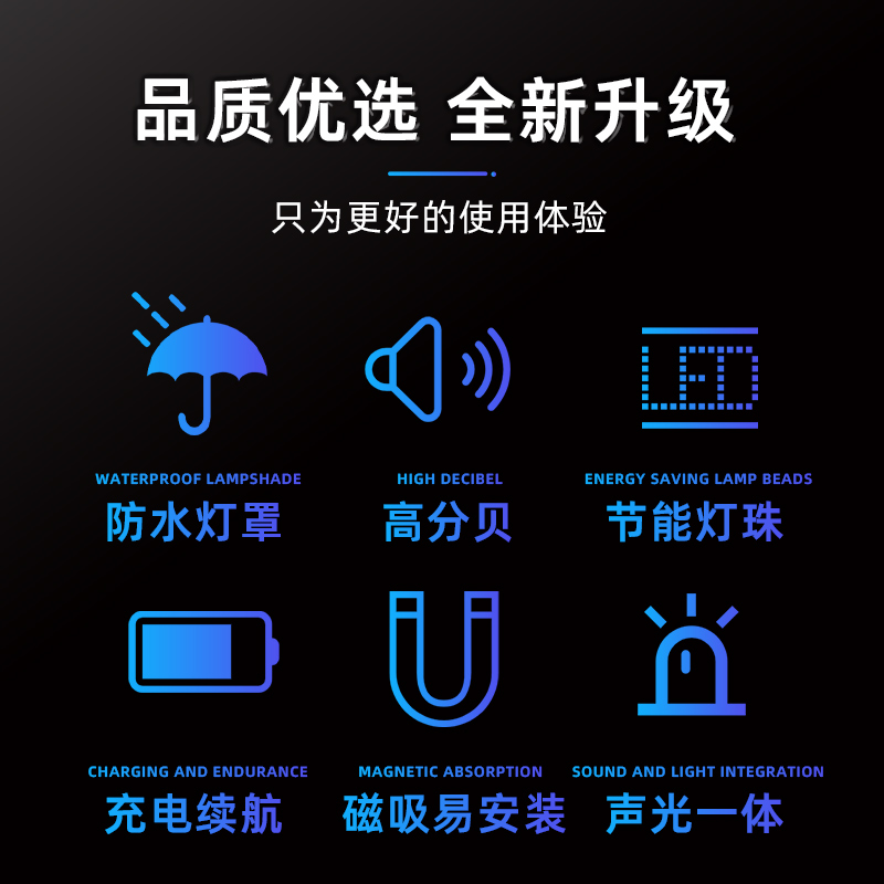 便携充电式警报灯旋转常亮磁吸爆闪警示闪烁故障信号灯声光报警器