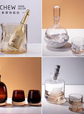 轻奢现代水晶酒具套装醒酒器组合摆件样板间售楼客厅茶几酒柜装饰