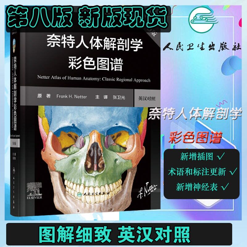 奈特人体解剖学图谱第八版8人卫彩色局部影像系统格氏骨骼结构神经临床基础教材生理外科内科法医解刨解破医学类医学书籍K
