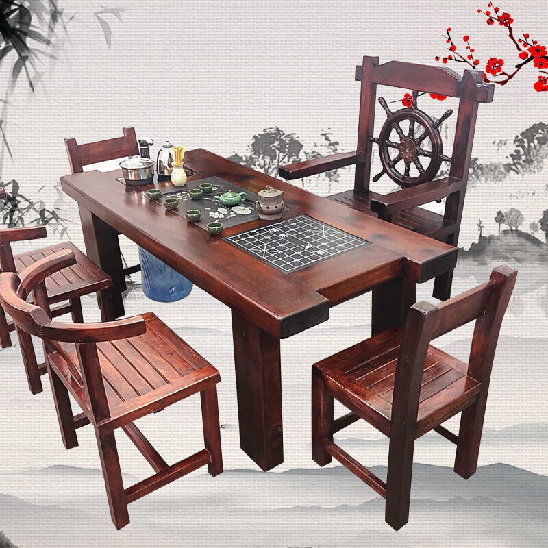 老船木实木茶桌椅组合客厅家用茶台新中式喝茶套装一体泡茶桌茶几