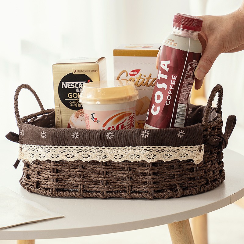 手工藤编桌面收纳盒子水果零食篮口红化妆品钥匙遥控器整理储物筐